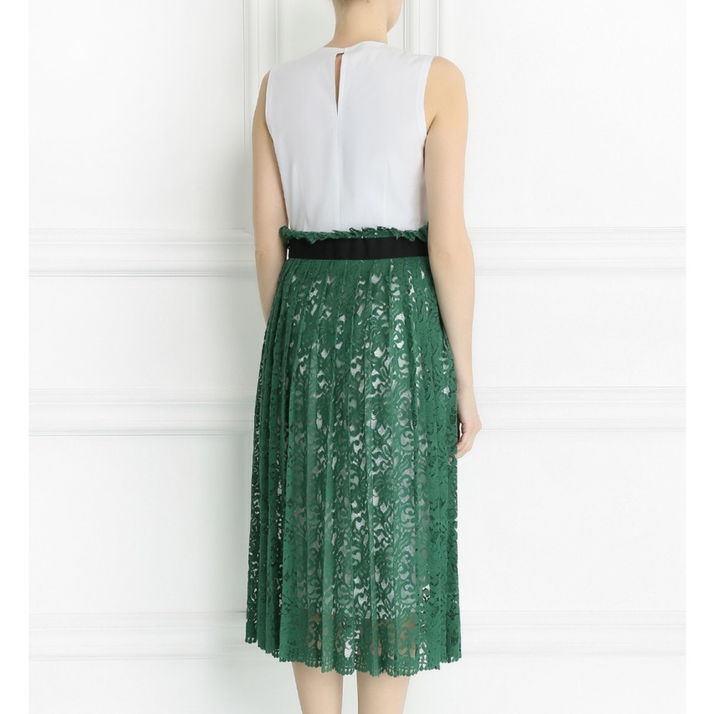 GORGEOUS ERIKA CAVALLINI WHITE DRESS W/ GREEN LACE OVERLAY - MADE IN ITALY‎ -EUC - Picture 7 of 16